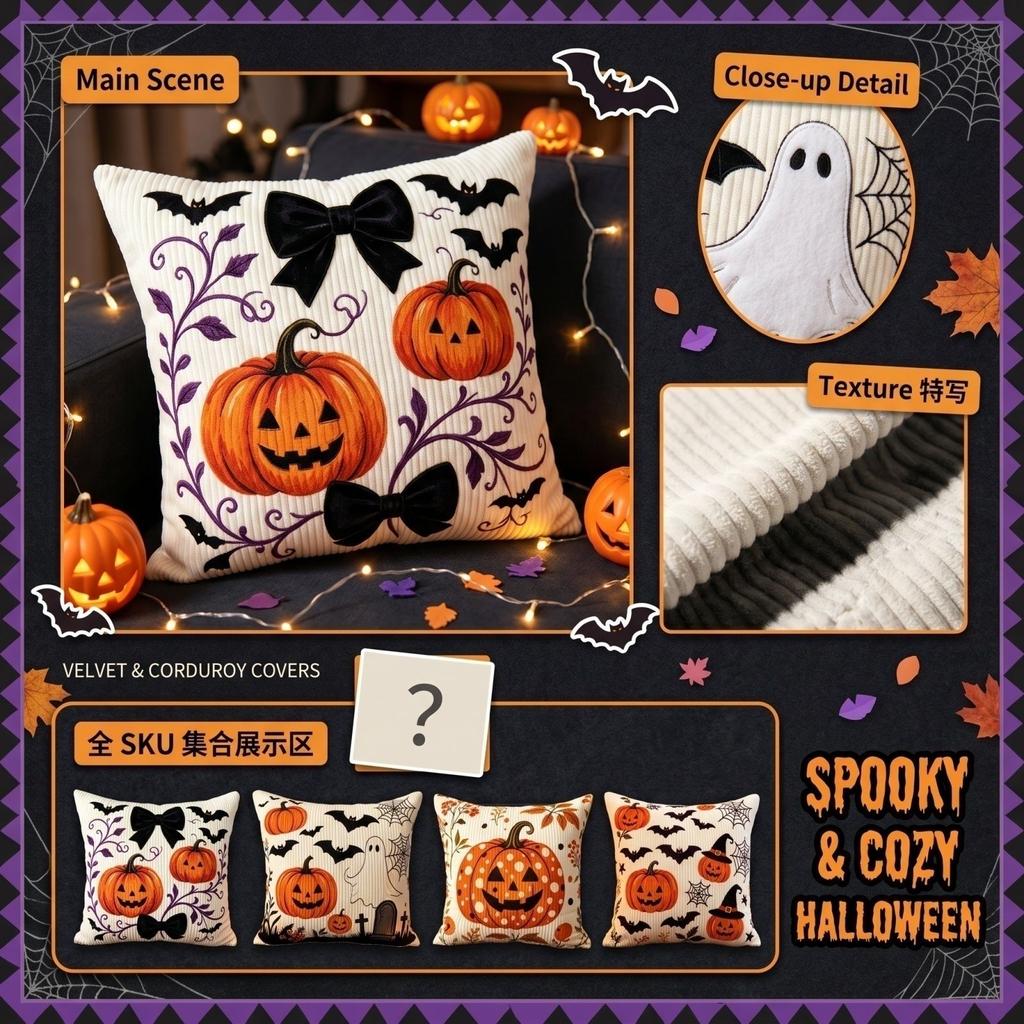 Halloween Pumpkin Corduroy Cover Decorative Throw Case for Couch Indoor Fall Decor