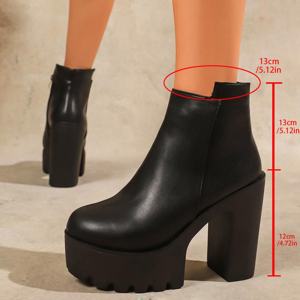 Moda Nuevas Botas de Tacón Super Alto de 12cm para Mujer 2025 Otoño Invierno Negro Plataforma Zapatos de Mujer Cremallera Lateral Moda Botas Femininas