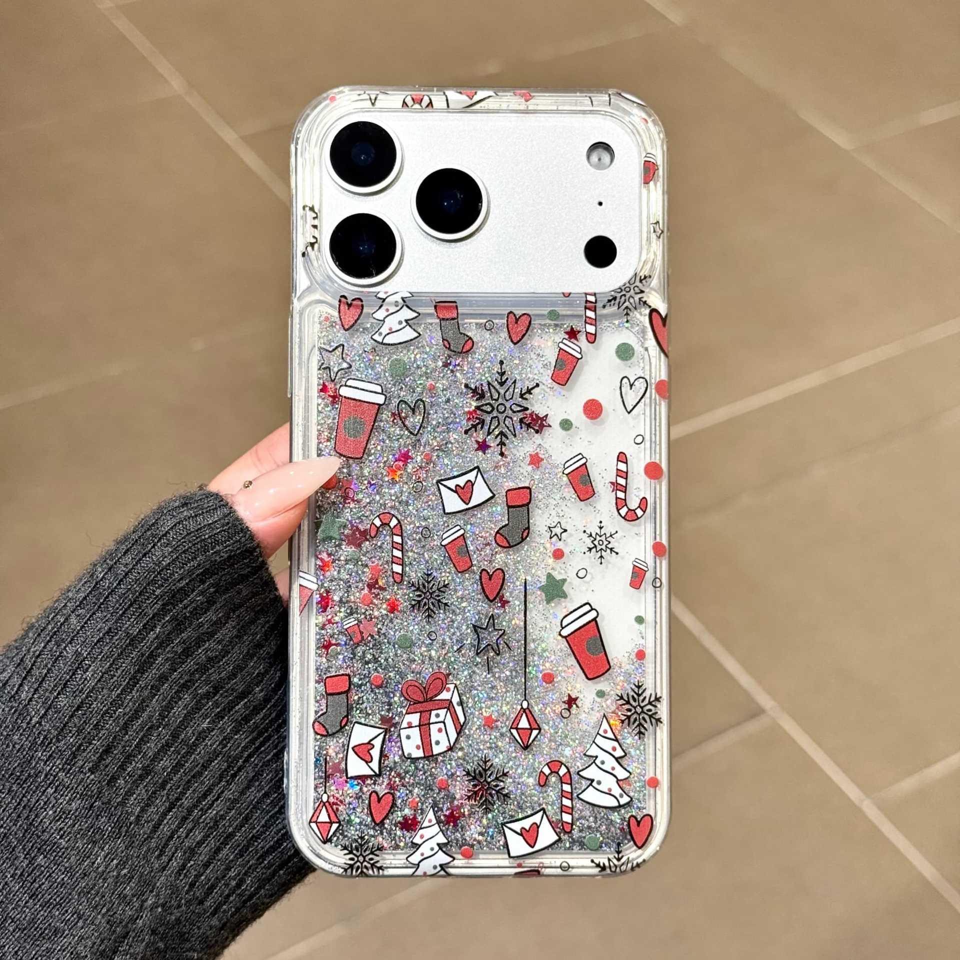 

Christmas Tree Liquid Glitter iPhone 17 Pro Max Case - Transparent, Full Coverage 15 Pro Max