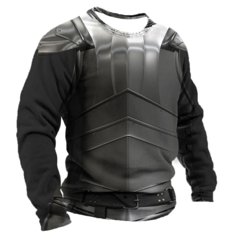 Mode Rüstung Druck männer Langarm T-shirts Frühling Herbst Nachahmung Baumwolle Sport Fitness Casual Kleidung Lose Tops Plus Größe