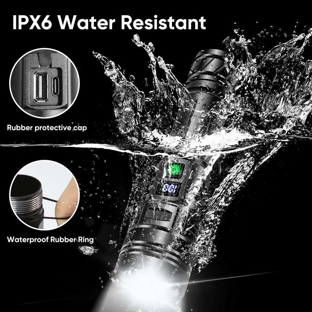 Flashlights Rechargeable 900000 High Lumens, LED Handheld Flashlights with Power Display, Super Bright Tactical Flashlight