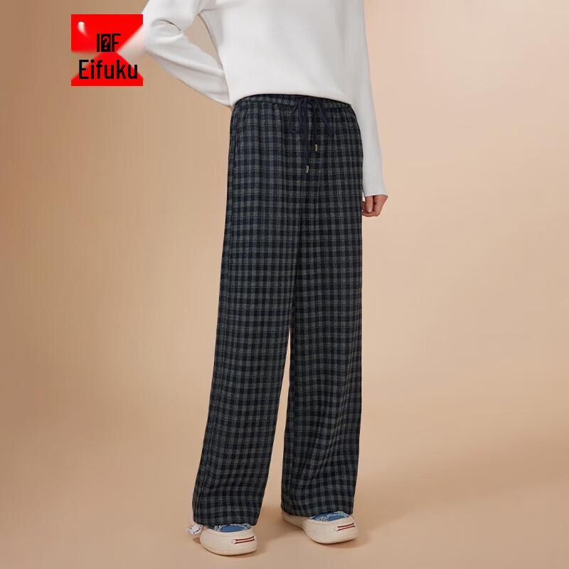 

IEF Women s Winter Velvet Lined Plaid Wide-Leg Pants S