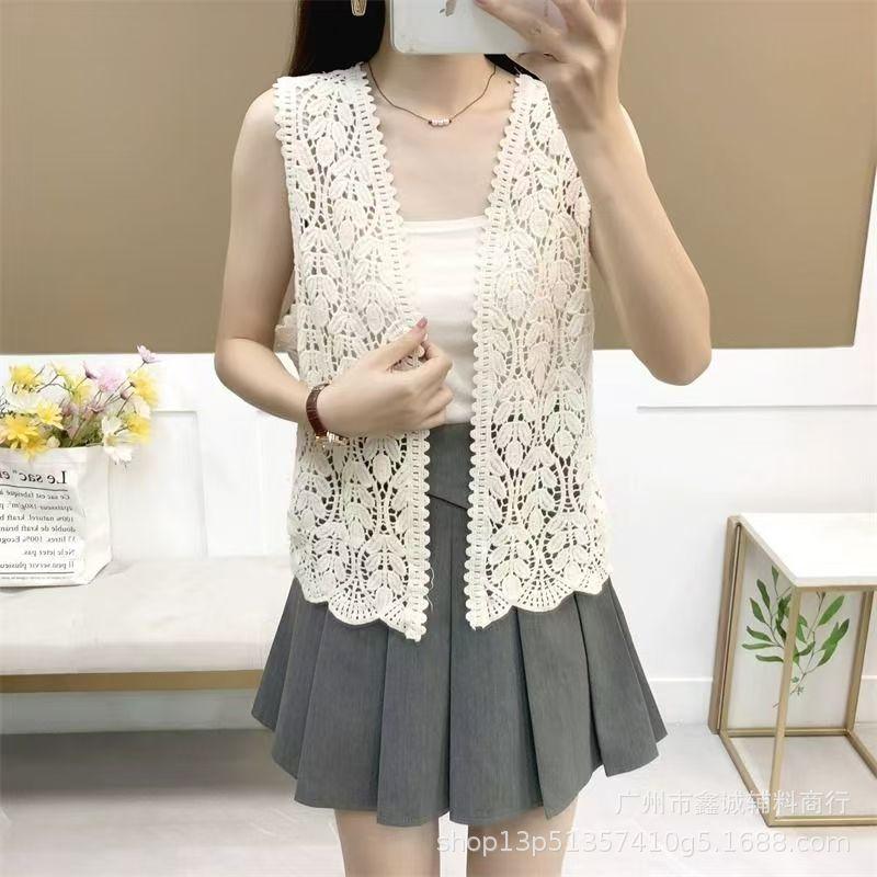 Design Sense Niche Summer New Crochet Hollow Knitted Vest Loose Suspenders Sleeveless Blouse Top Women