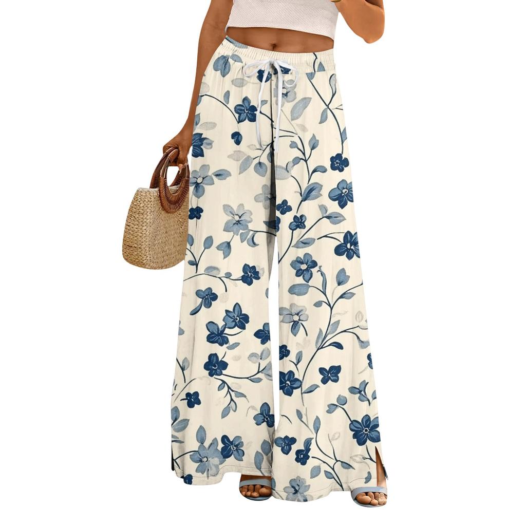Dámské potištěné kalhoty s širokými nohavicemi s kapsami Vysoký pas Stahovací šňůrka Volné ležérní kalhoty