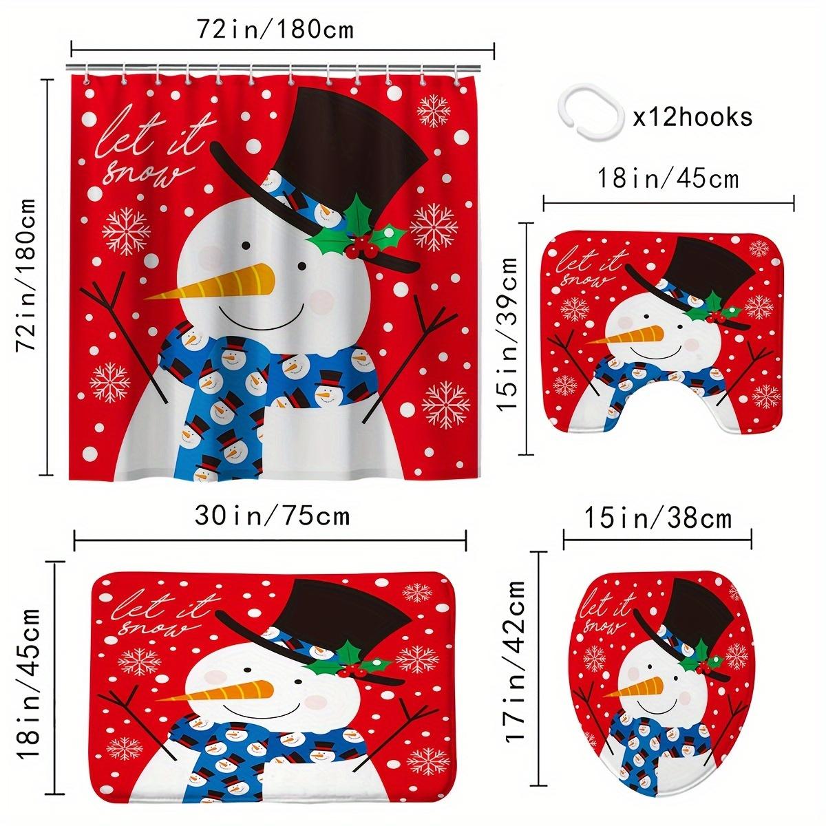 

4 шт. Рождественский плед со снеговиком, набор занавесок для душа, декоративный набор для ванной комнаты, нескользящий ковер, чехол для унитаза, коврик для ванной и 12 крючков