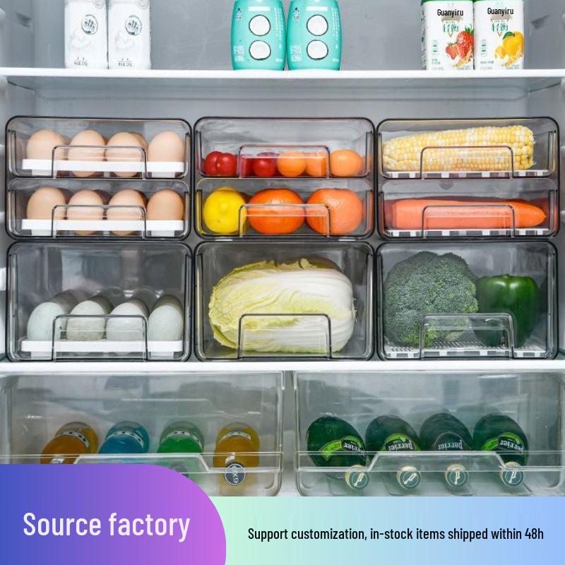 PET Egg and Veggie Refrigerator Organizer - Stackable, Multifunctional Drawer with Drainage