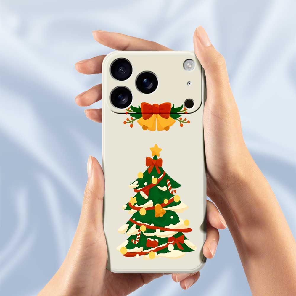 Etui na iPhone 17 Pro Max z nadrukiem wzoru choinki i kokardy, z prostymi krawędziami, tylna pokrywa telefonu TPU
