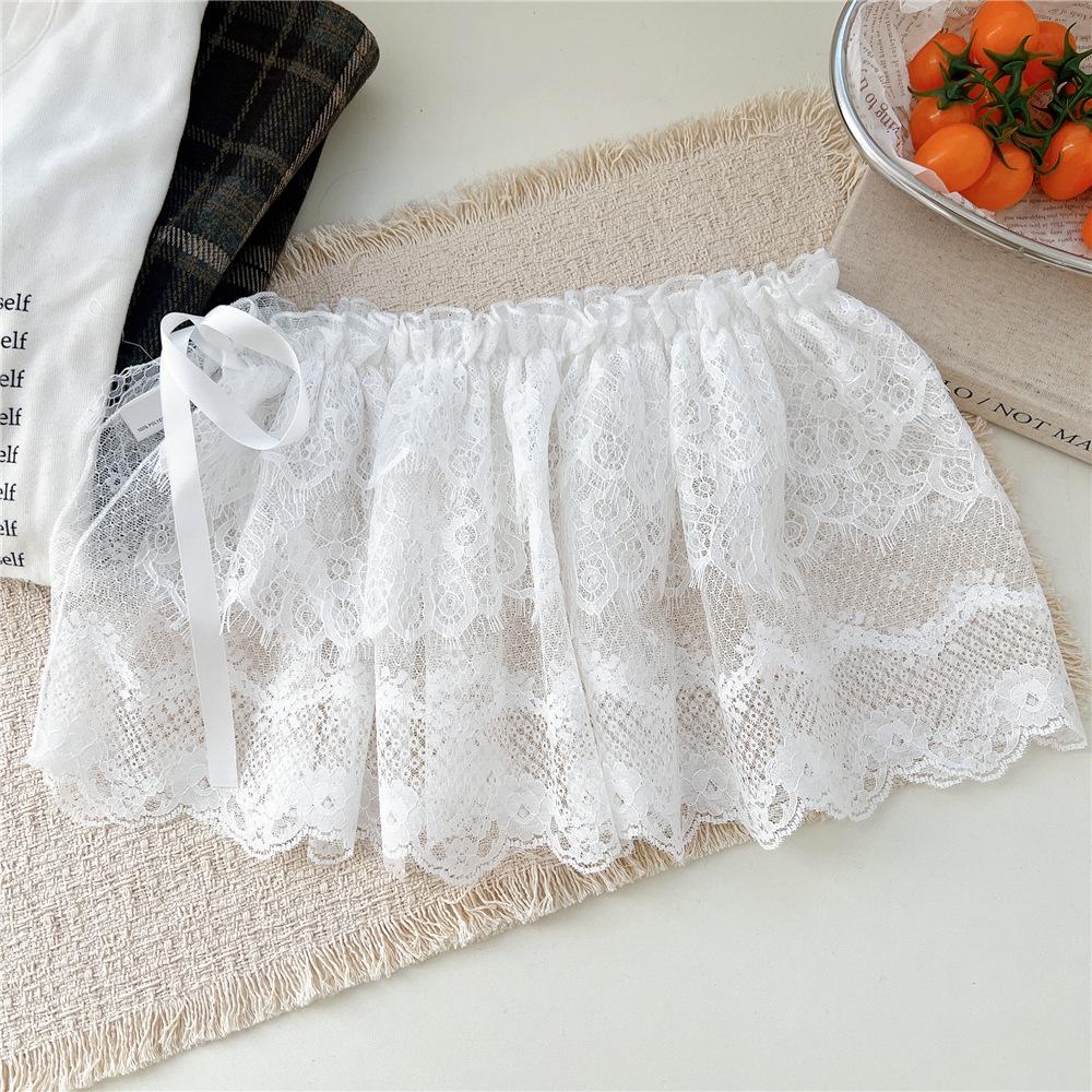 White Floral Ballet Lace Mesh Half Skirt - Women's Spring/Autumn Korean Style