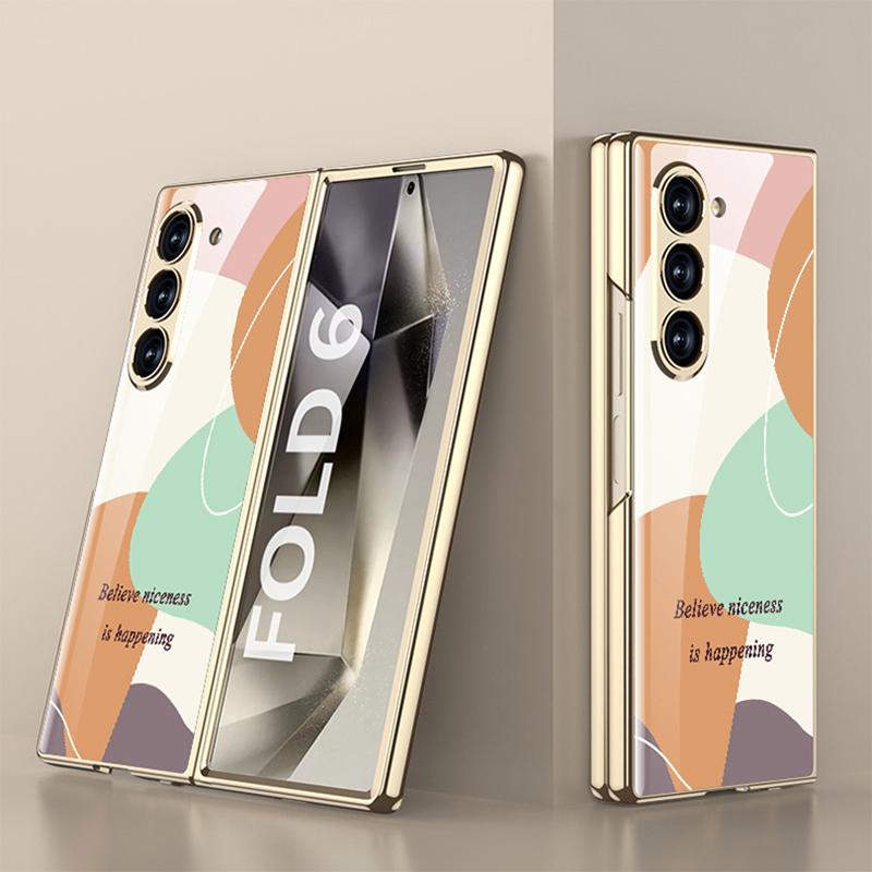 Nou pentru Samsung Galaxy Zfold6 5g Husă Telefon Pictură Creativă Hd Sticlă Securizată Lux Ușor Orificiu de Precizie Husă Protecție la Cădere