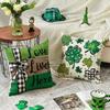 AVOIN colorlife ST Patricks Day Home Sweet Home Clover Throw Pillow Covers, 18 x 18 Inch Love Lives Here Buffalo Plaid Bow Tie Shamrock Decoration