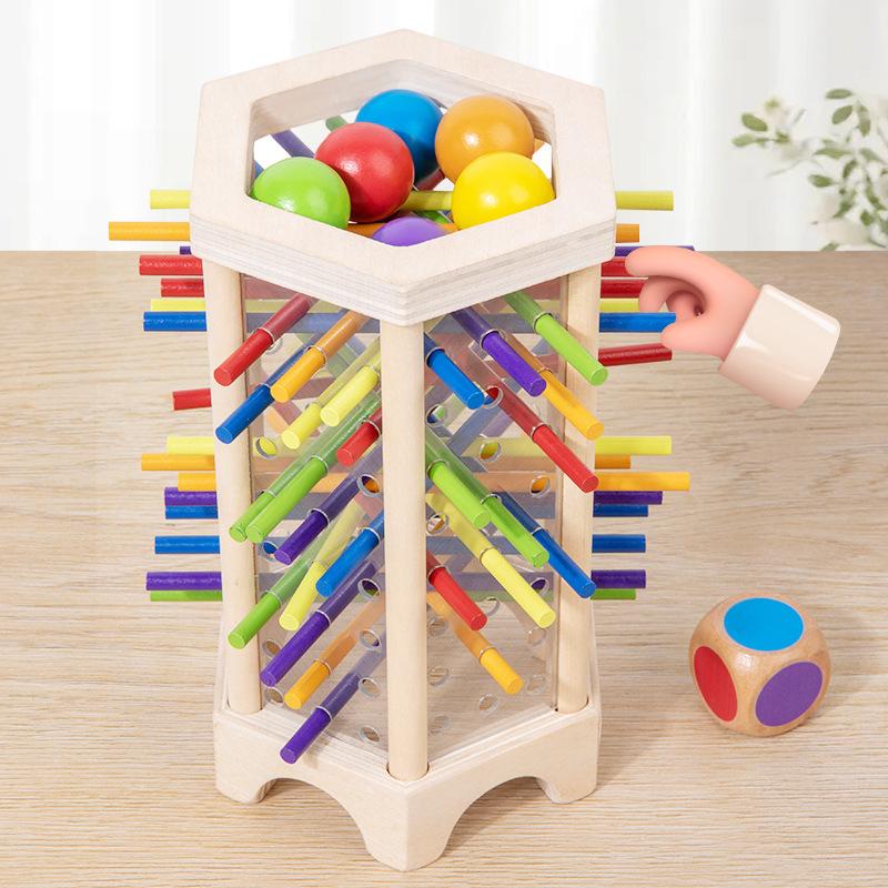 Children'S Wooden Three-In-One Stick Game Baby Early Education Wooden Stick Color Classification Pitching Puzzle Toy