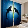 2Pcs Shark Curtains Silhouette Of The Fishes Swimming At Twilight Night Moon Mystic Sea Scenery Living Room Bedroom Window