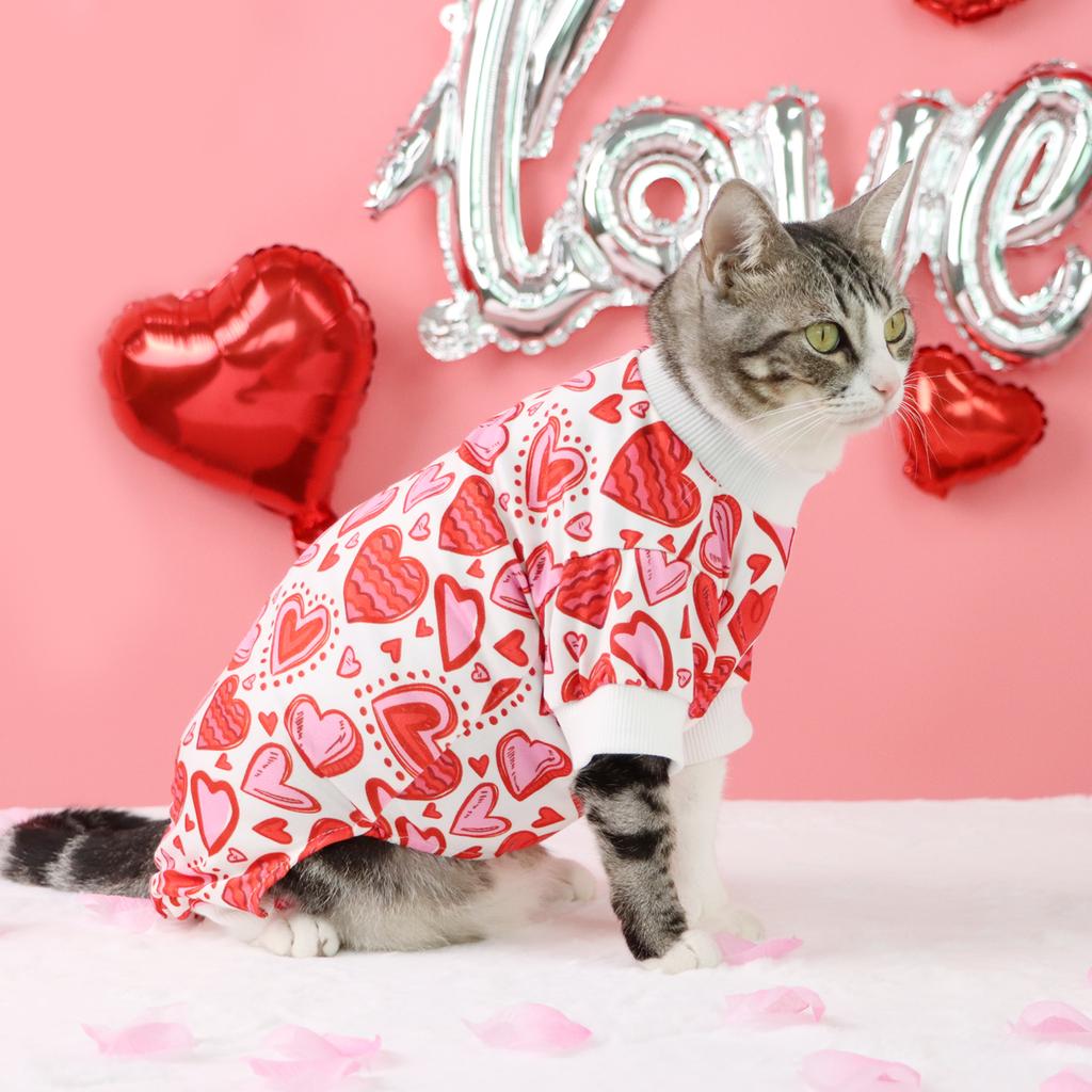 Dog Pajamas with Sweet Pink Wavy Line Hearts Printed Pup Dog Clothes for Small Dogs Girl Boy ,Everyday Dog Pajamas Dogs Jumpsui