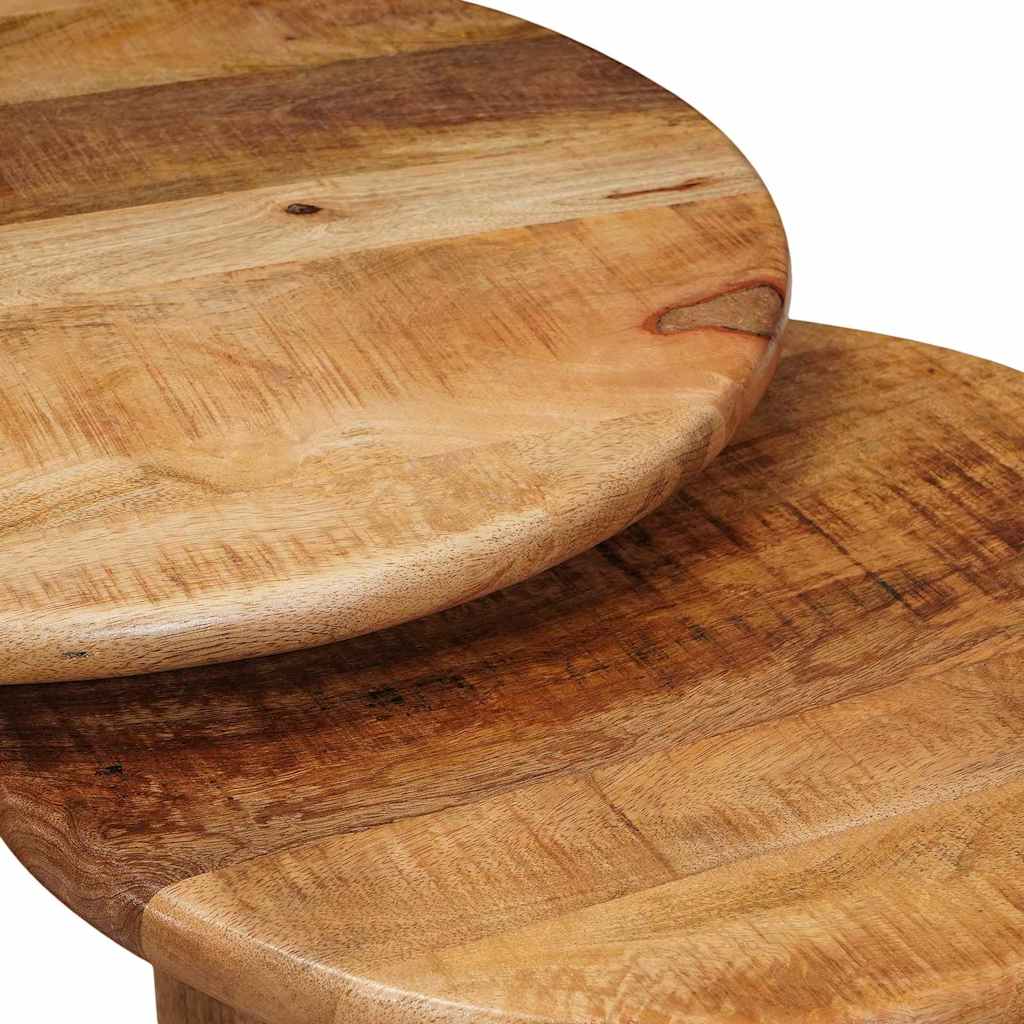Nesting Coffee Tables 3 Pcs. Brown Ø 54 X 40 Cm Solid Mango Wood