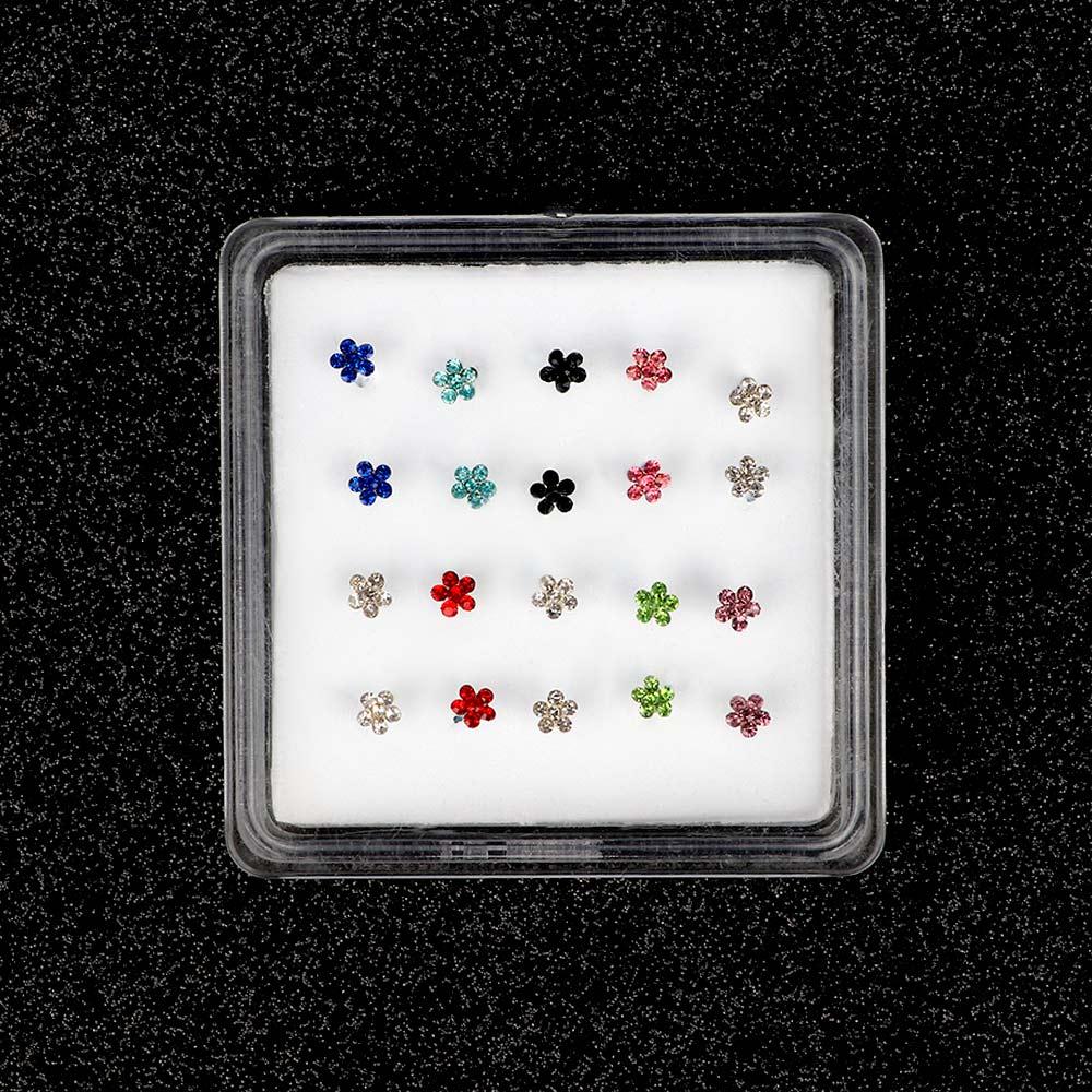 20PCS Silver Jewelry Fashion Accessories Gems Flower Nose Rings Body Piercing Nose Studs Ring