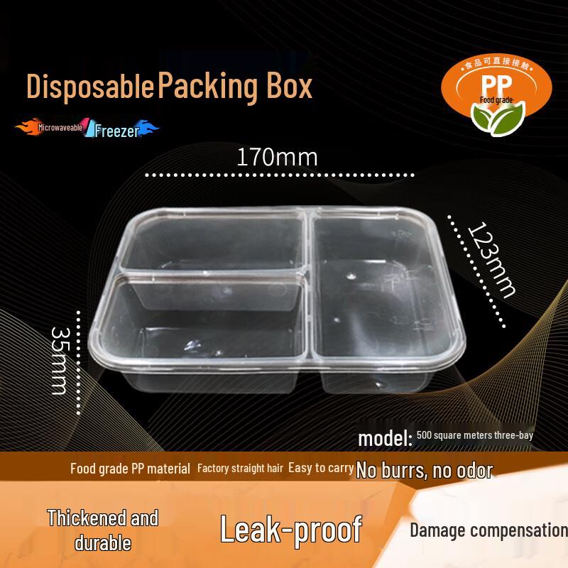 

WS 500ml Microwavable 3-Compartment Disposable Food Container with Flat Lid