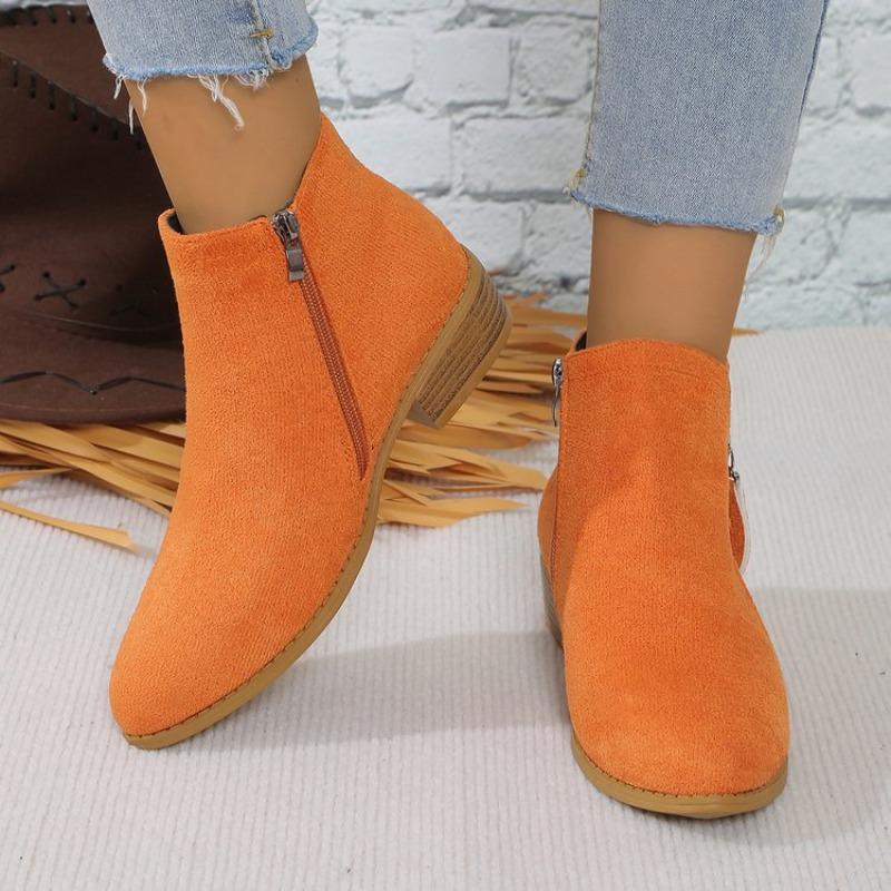 Women's Shoes New Thick Heel Large Size Women's Boots Suede Martin Boots Low Heel Side Zipper Short Boots Women