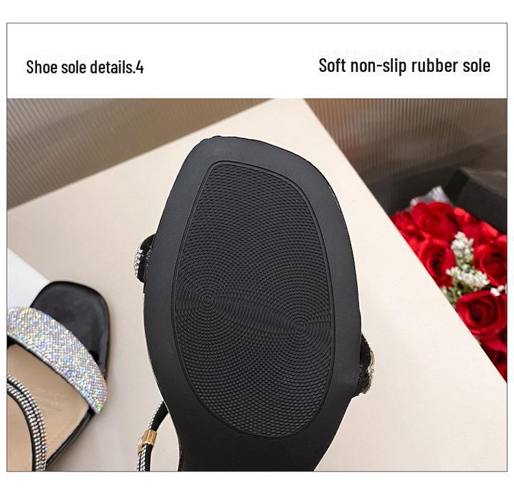 Sandale cu toc mediu și strasuri pentru femei, stil coreean - Papuci de modă Fairy 2024