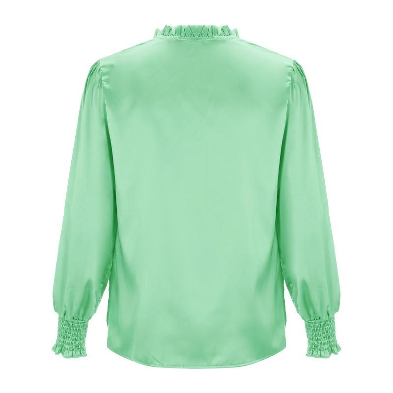 Women's Shirt Spring New Elegant Solid Colour Round Neck Long Sleeve Tie Straight Satin Blouse