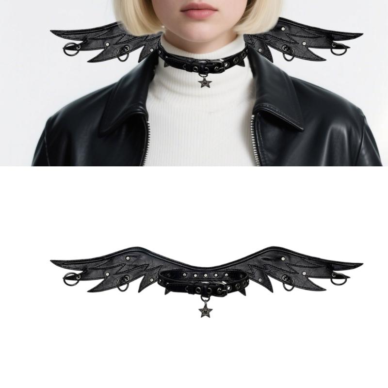 Stylový PU choker náhrdelník s decentním andělským křídlem Lehký hypoalergenní doplněk pro ležérní oblečení