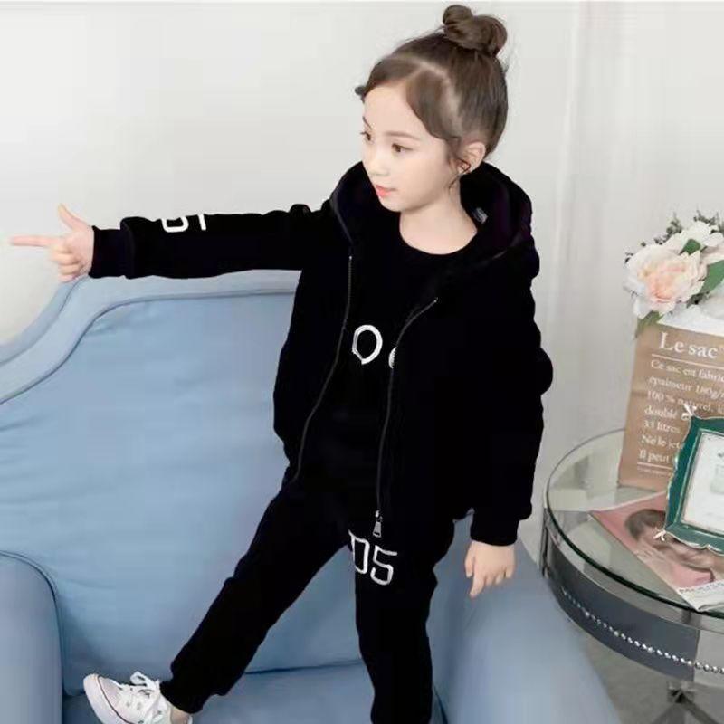 Sportliches Mädchen Set Kinderanzug Baumwolle Kapuzenweste T-Shirts Hosen Mädchen Kinder Sportbekleidung Trainingsanzug Warm