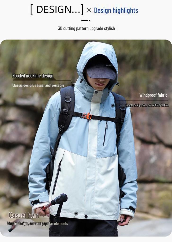 Unisex 3-in-1 Detachable Outdoor Jacket Set: Windproof, Rainproof, Wear-Resistant