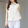 ZANZEA Women Classic Collar Summer Casual Sleeveless Vest Tops