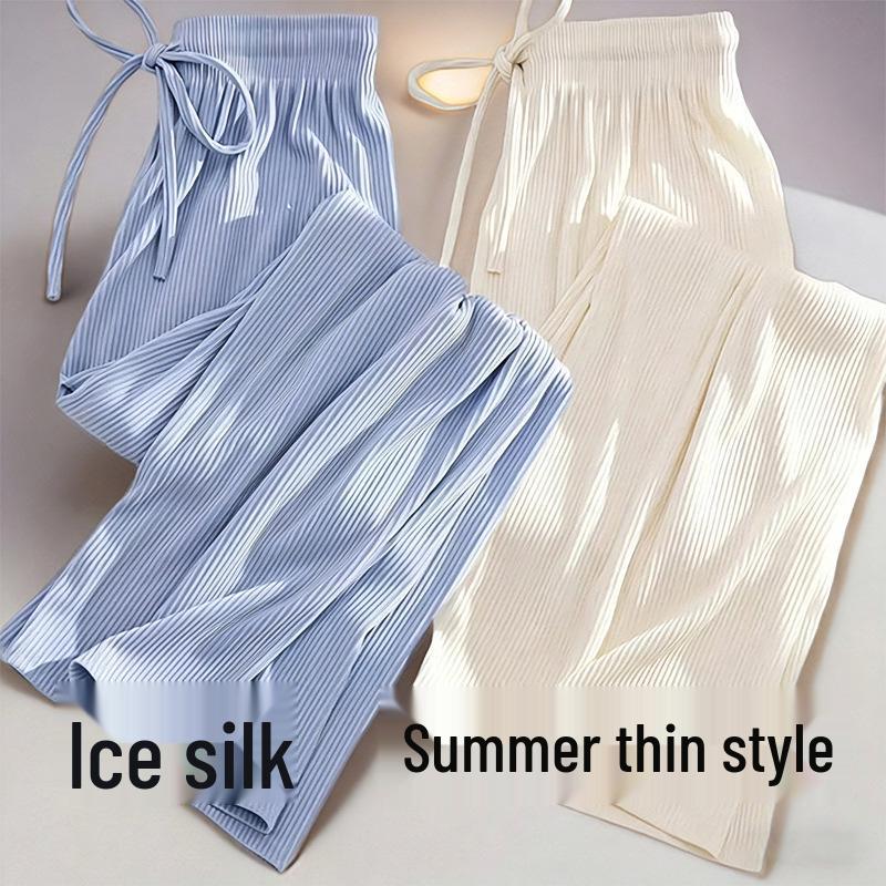 Ice Silk High-Waisted Wide-Leg Pants for Women - Summer Thin Style, Plus Size, Petite, Straight Leg, Drape, Casual, Slimming, Sun Protection