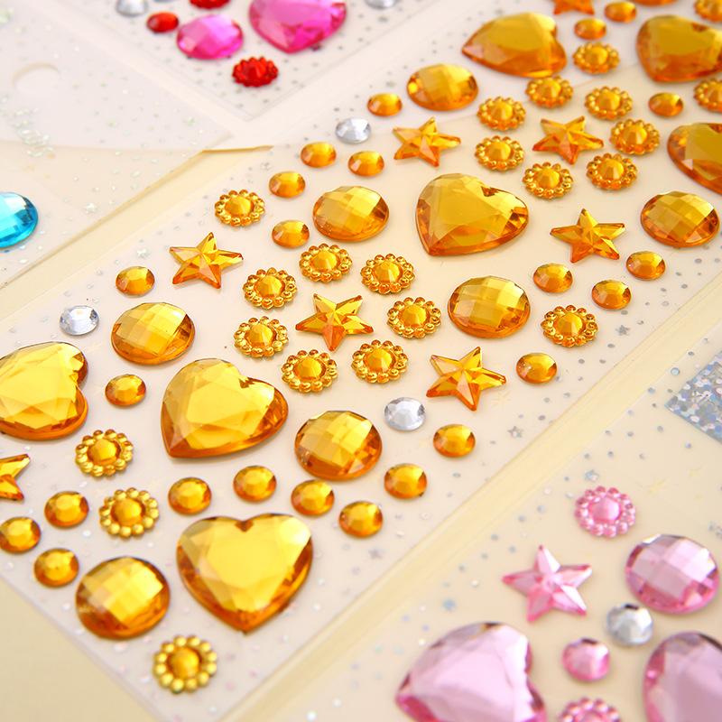 Love Heart Shaped Face Gem Sticker for Kids Diamond Acrylic Crystal Tattoo Stickers DIY Three-dimensional Rhinestone Decorations