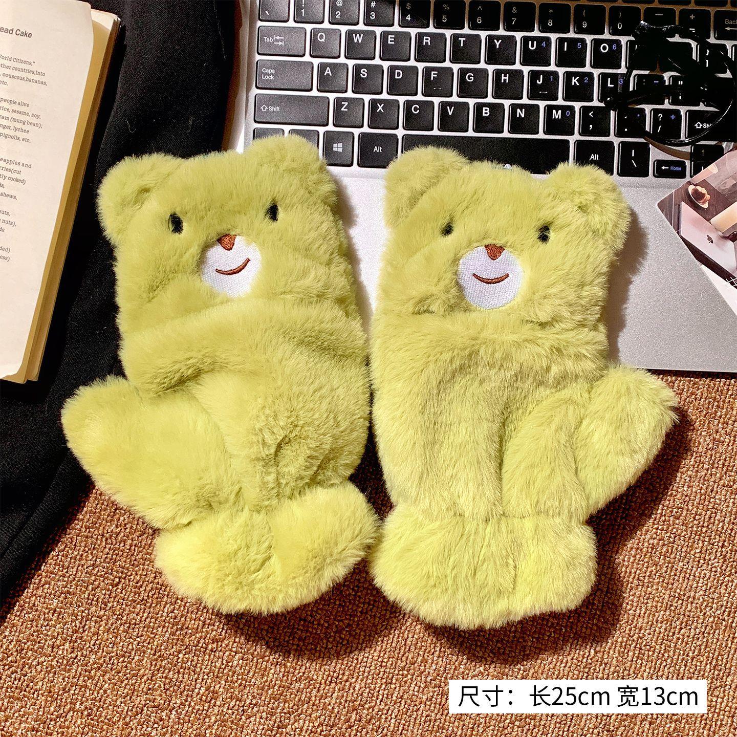 Cute kitty cat half finger flip plush gloves female warm plush student writing cold