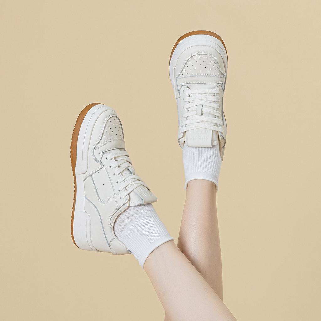 Leather platform spring new lace-up comfortable casual heightening board shoes