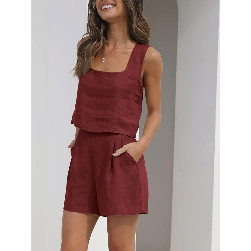 

Short Sleeveless Top Sportwear Two-Piece Set Sleeveless Tops Two-piece Set Wine red S(S)