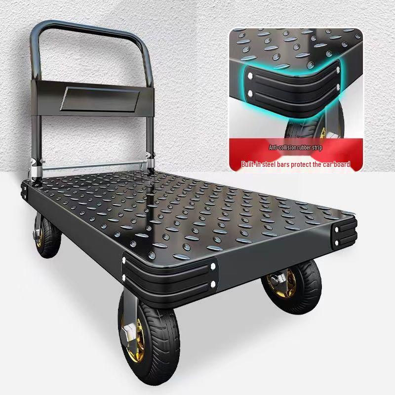 Foldable Steel Plate Hand Truck - Four-Wheel Flatbed Cart