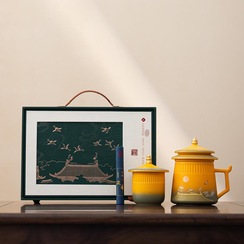 Ceramic Tea Mug Gift Set with Lid and Infuser Green Box