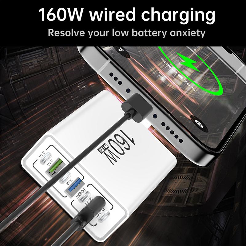 160W Multiport Usb Type C Fast Charger Pd Qc3.0 Desktop Phone Charger Adapter For Iphone Xiaomi Macbook Laptop Ipad Eu/Us Plug