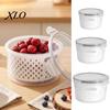 Vegetable Draining Basket Round Fruit Storage Container, 2-Layer Food-Grade PP Crisper with Kitchen Drainer for Produce Drain Basket, Leak-Proof