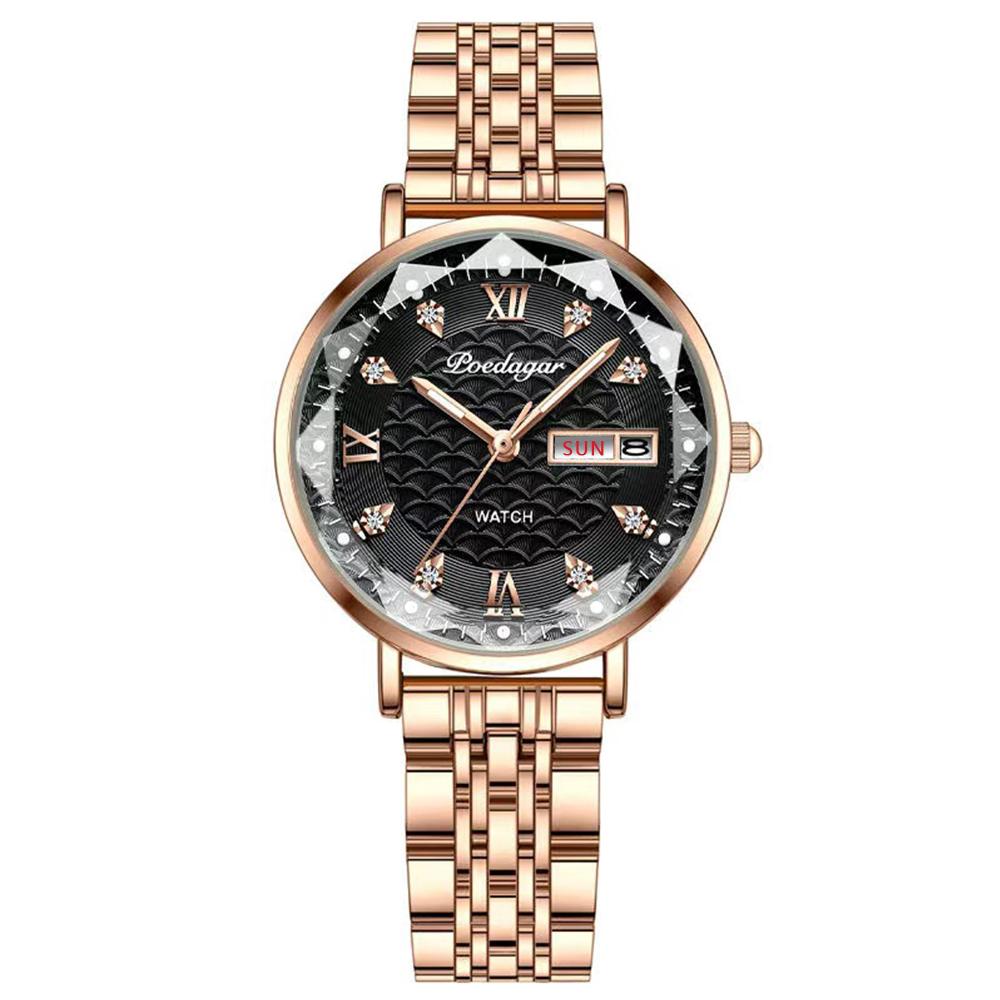 POEDAGAR Women Watch New Fashion Luxury Stainless Steel Wristwatch Bracelet Simple Rose Gold Waterproof Luminous Ladies Watches