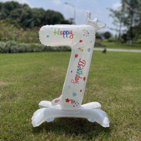 32 Zoll Geburtstagsballon Festlicher Stehtyp Aufblasbar Explosionsgeschützt mit Krone Dekorativ Aluminiumfolie 0-9 Zahl Hochzeitsfeier Ballon