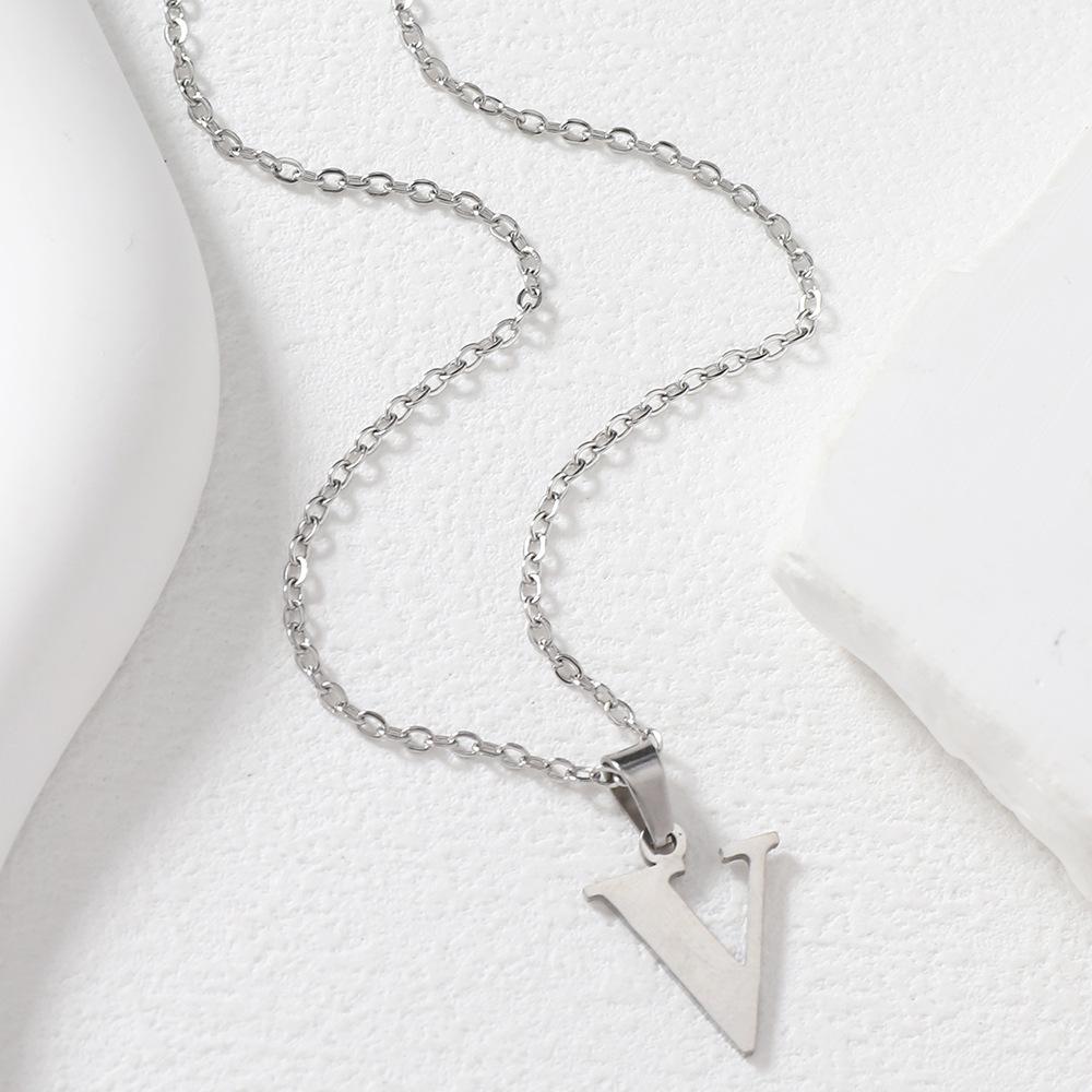 Polished Stainless Steel Alphabet Necklace - Women's Daily Wear Clavicle Chain