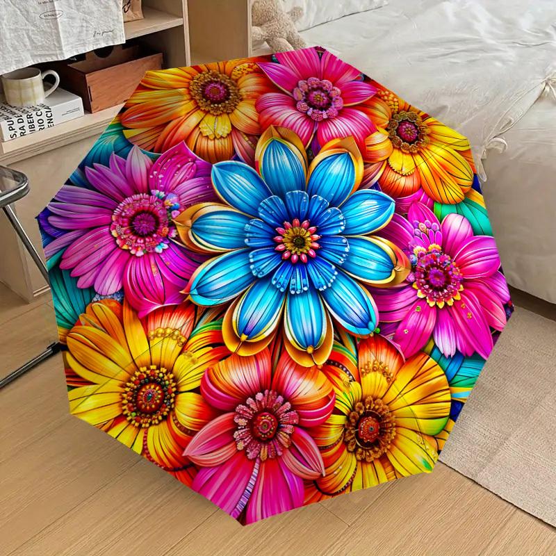1pc Colorful Floral Mandala Pattern Umbrella with Plastic Handle,Suitable for All Seasons Home Travel Outdoor UmbrellaDD1467