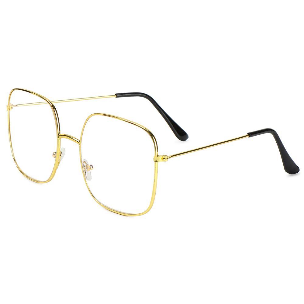 Unisex Vintage Square Glasses Oversized Eyeglasses Metal Frame Eyewear Anti Blue Light Glasses