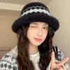Jacquard Curled Fisherman Hat Women's Winter Windproof Retro Fashion Versatile Warm Ear Protection Knitted Basin Hat