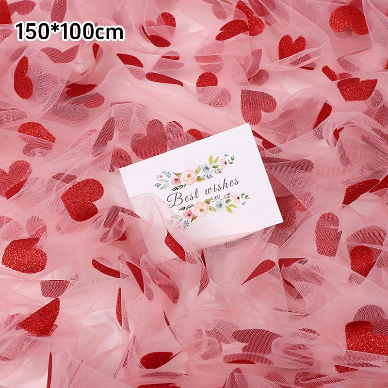 Red Heart-Shaped Mesh Table Runner Romantic Heart Design Wedding Table Decor Transparent Heart Pattern Valentine's Day Party