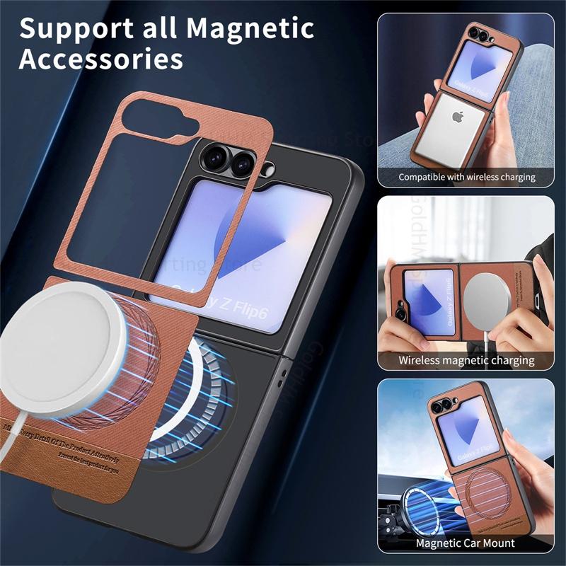 Magnetic Leather Phone For Magsafe Case For Samsung Galaxy Z Flip7 5G Wireless Charging Magsafing Protection Cover For Samsung Z Flip 7 6 5 4 Fundas