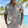 Men's Tropical Floral Print Short Sleeve Shirt, Spring Summer Beach Vacation Casual  Top