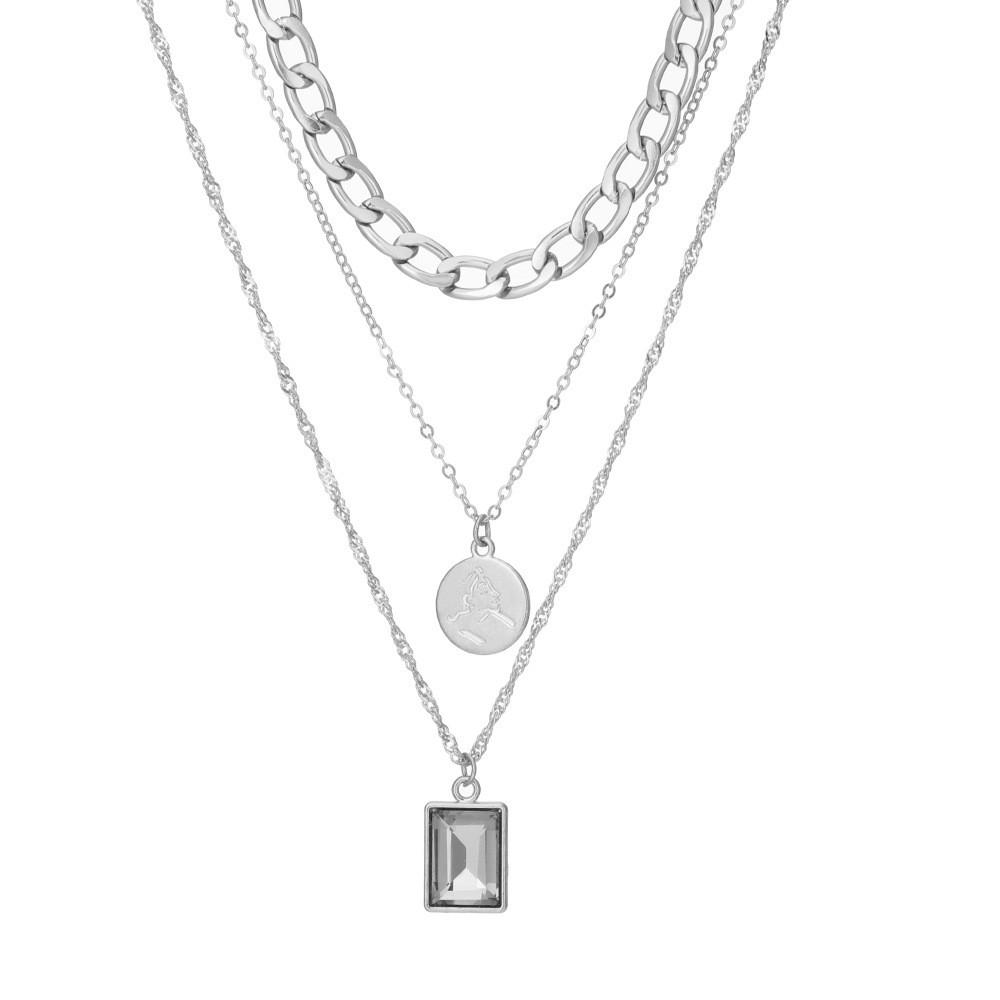 Chic Gold And Silver Alloy Three Layer Necklace With Geometric Details For Women серебряный