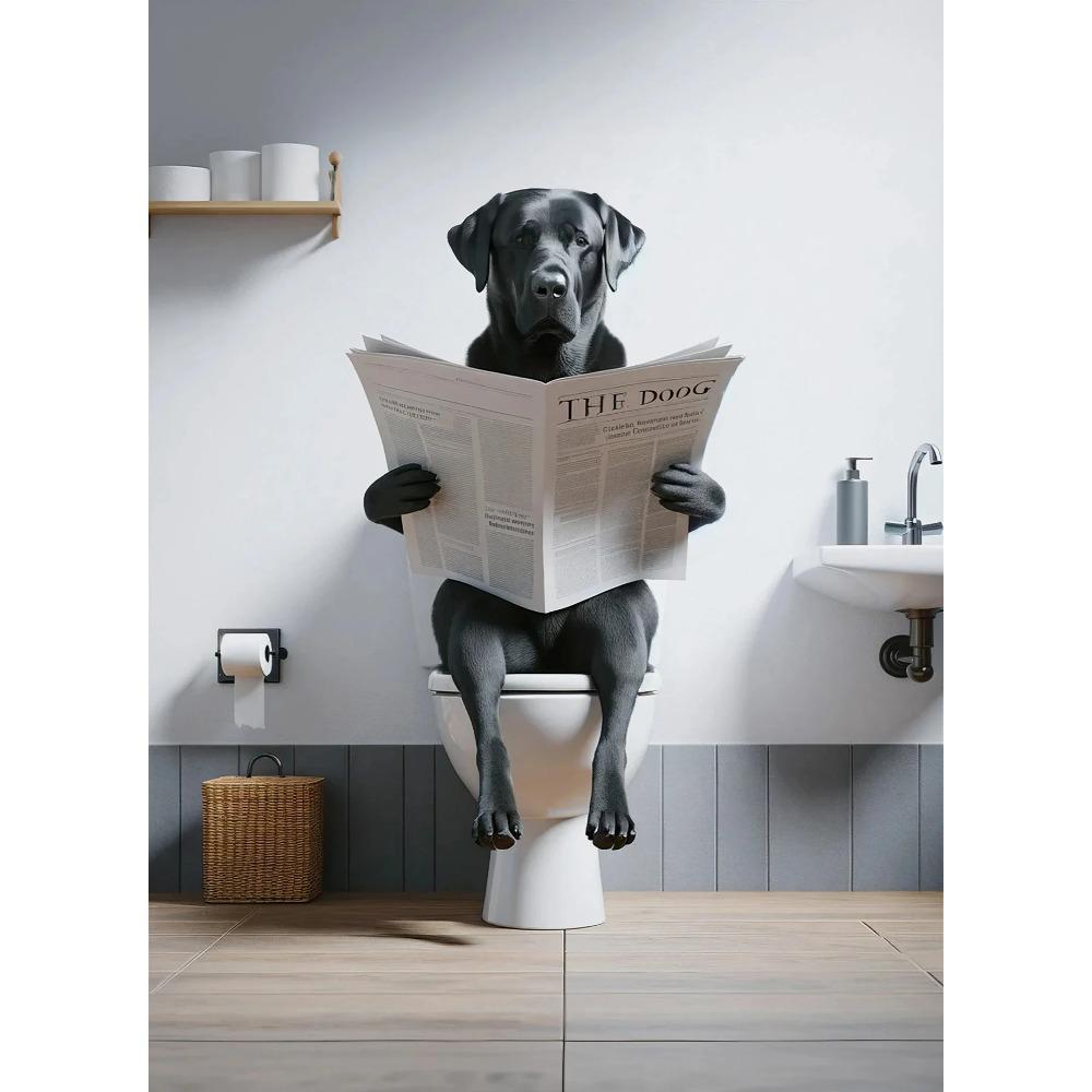 Toiletthunde Zeitungen lesen Lustige Poster Rottweiler Dobermann Pudel Leinwandmalerei Badezimmer Wandkunst Bild Heimdekor