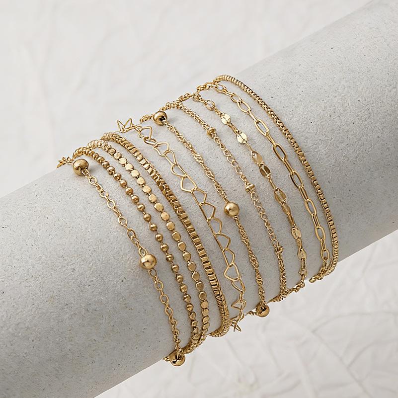 Hot-selling geometric heart-shaped round multi-shape bracelet set fashionable minimalist multi-layer versatile hand