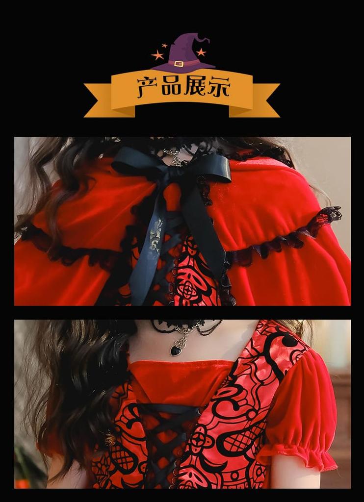 [AssassinCat] Halloween Children's Cosplay Costume Fairy Tale Little Red Riding Hood Dress Retro Court Stage Show Girls Walking Children's Clothing