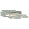 Pull Out Daybed with Drawers Light Grey 100 X 200 Cm Velvet